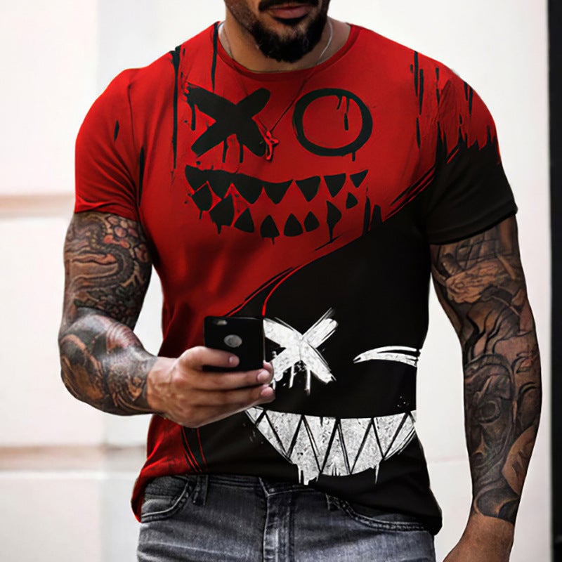 Fashion Color Matching Smiley 3D Printed T-Shirt Men'S Casual Loose Men'S 3D Printed Couples Short Sleeve - Image 3