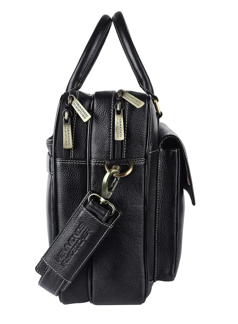 Hammonds Flycatcher  Leather Laptop Bag for Men/Office Bag for Men, Black|Fits Upto 16 Inch Laptop/MacBook|Leather Bag with Shoulder Straps |Laptop Messenger Bag/Leather Bag for Men | PXFR  | Best Price UAE