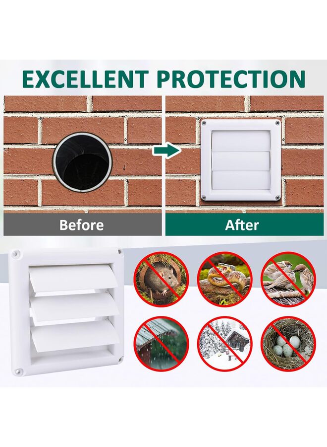 PVC Air Vent, 6 Inch Plastic Exterior Wind Cap Against The Rain Insect-Resistant Kitchen Fan Outlet Exhaust Fan Square Exhaust Hood, White - Image 3