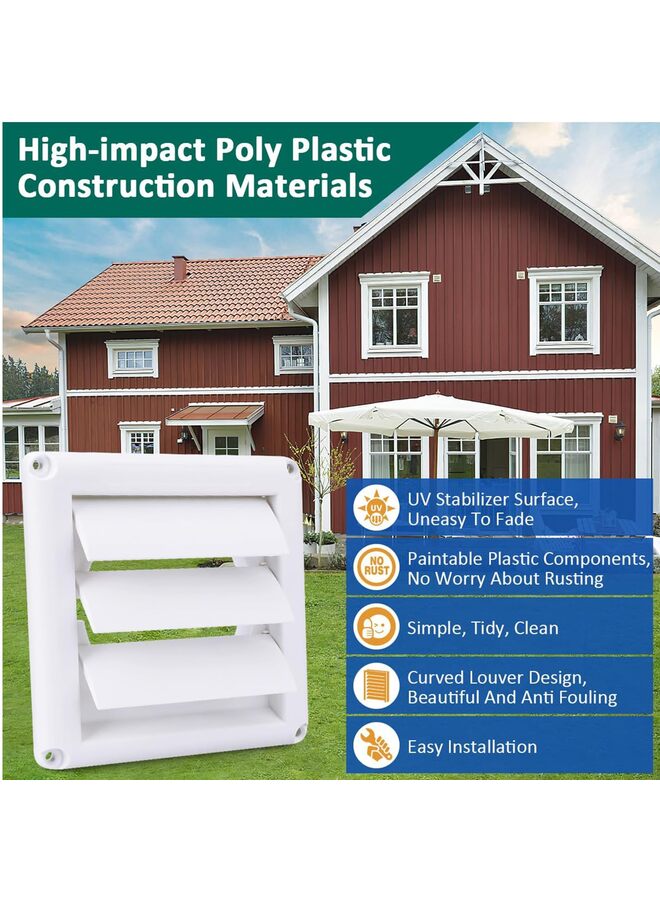PVC Air Vent, 6 Inch Plastic Exterior Wind Cap Against The Rain Insect-Resistant Kitchen Fan Outlet Exhaust Fan Square Exhaust Hood, White - Image 4