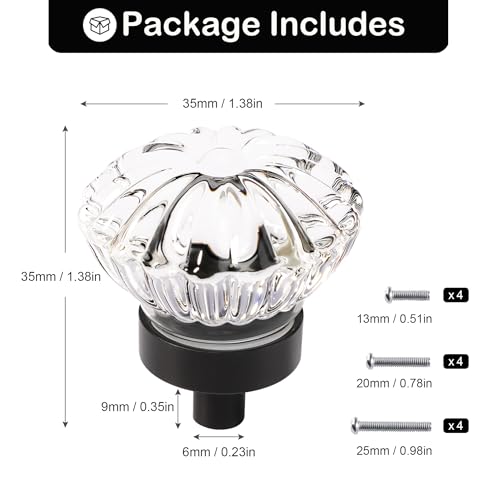 CEYMIO Flower Crystal Cabinet Knobs Cabinets Knob 16 Pack Matte Black Base and Clear Crystal Small Pull for Closet Dresser Drawers Cupboard Wardrobe Vintage Solid Alloy Retro Pulls Old Fashioned Handle - Image 3