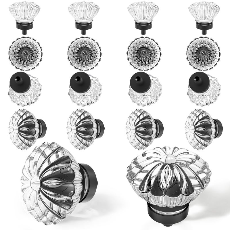 CEYMIO Flower Crystal Cabinet Knobs Cabinets Knob 16 Pack Matte Black Base and Clear Crystal Small Pull for Closet Dresser Drawers Cupboard Wardrobe Vintage Solid Alloy Retro Pulls Old Fashioned Handle - Image 2