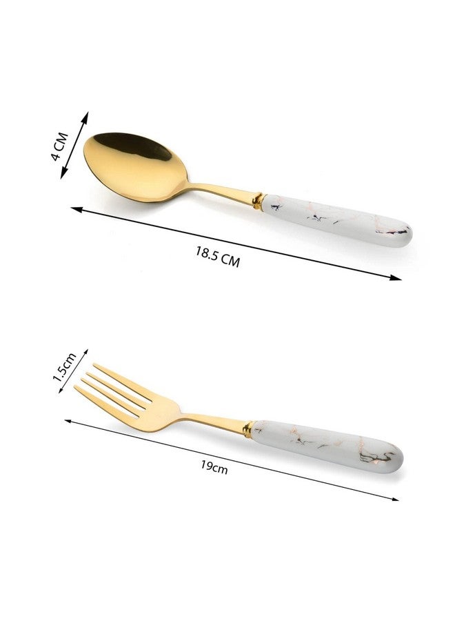 MGeezz Golden Stainless Steel Spoons & Forks Set for Home Kitchen & Restaurant Cutlery Dinner Table Bouillon Spoons Oval Edge with Ceramic Handle Tableware Fork Set(Golden 6 Big Spoons & 6 Big Forks) - Image 2