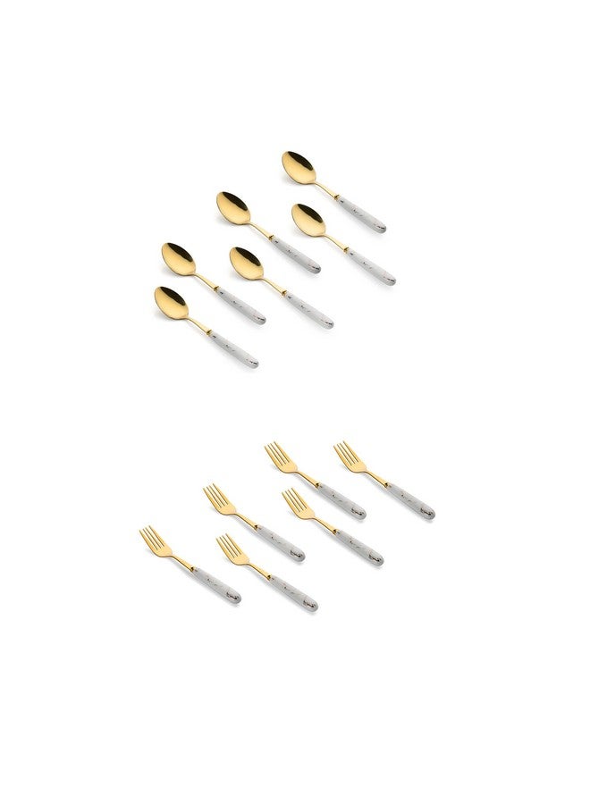 MGeezz Golden Stainless Steel Spoons & Forks Set for Home Kitchen & Restaurant Cutlery Dinner Table Bouillon Spoons Oval Edge with Ceramic Handle Tableware Fork Set(Golden 6 Big Spoons & 6 Big Forks) - Image 1