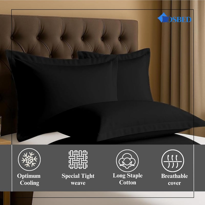 OSBED Cotton Pillow Covers Set of 2 - Breathable & Cooling Pillow Shams (Black, 50 x 90cm) - Image 3