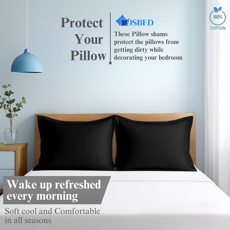 OSBED Cotton Pillow Covers Set of 2 - Breathable & Cooling Pillow Shams (Black, 50 x 90cm) - Image 5