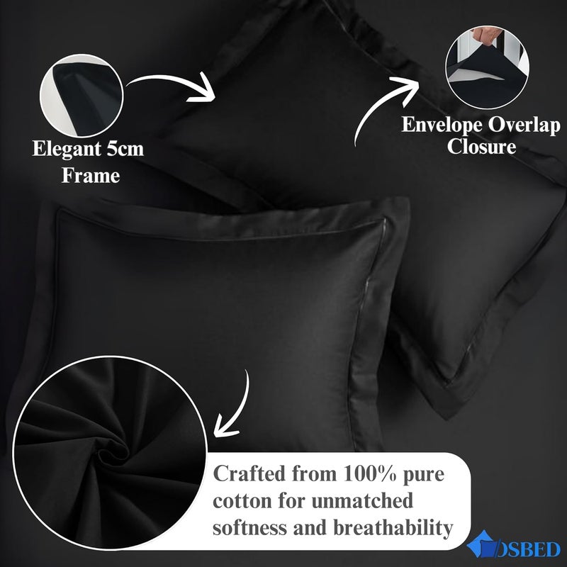 OSBED Cotton Pillow Covers Set of 2 - Breathable & Cooling Pillow Shams (Black, 50 x 90cm) - Image 4
