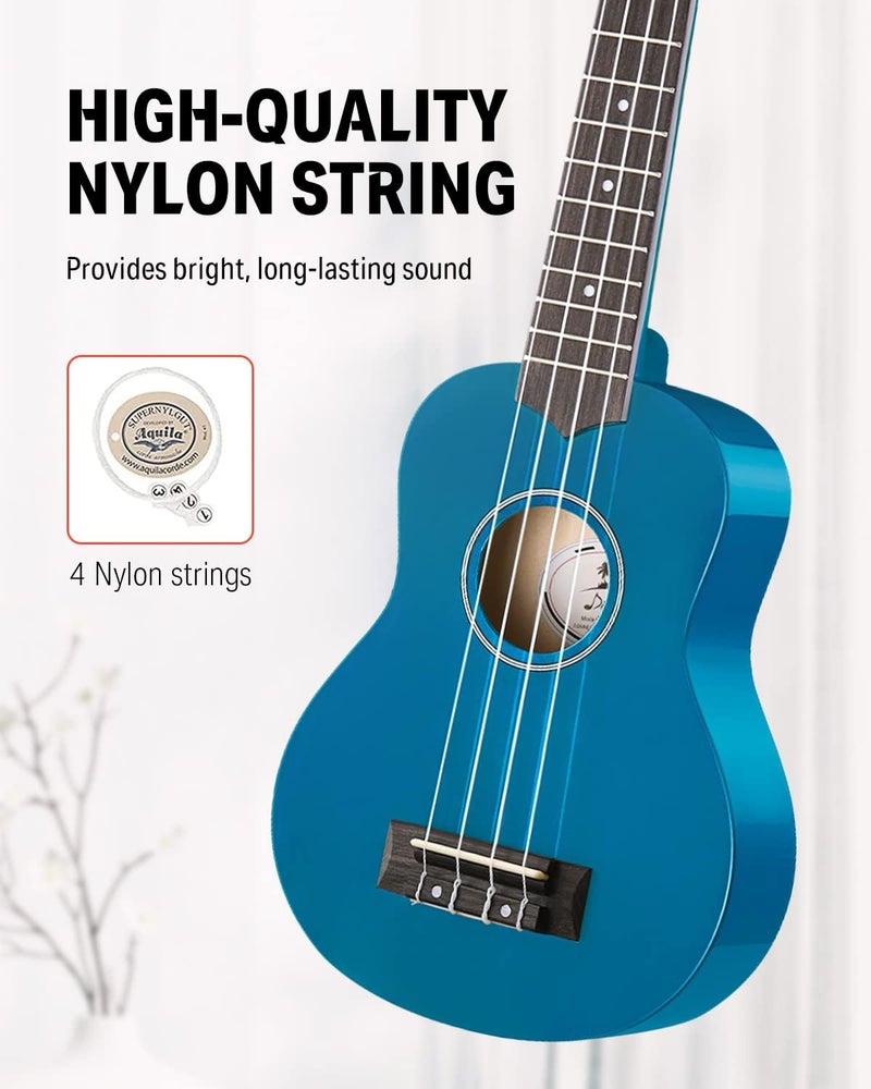Donner Soprano Ukulele Starter Bundle Kit - 21 Inch Blue with Free Online Lessons - Image 5