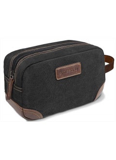 emissary Men's Toiletry Bag, Leather and Canvas Travel Toiletry Bag, Dopp Kit for Men, Travel Bathroom Bag Men's Shaving Kit, Travel Kit Small Bags for Men, Shaving Bag for Travel Accessories (Black)  - Image 1