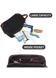 emissary Men's Toiletry Bag, Leather and Canvas Travel Toiletry Bag, Dopp Kit for Men, Travel Bathroom Bag Men's Shaving Kit, Travel Kit Small Bags for Men, Shaving Bag for Travel Accessories (Black)  - Image 4