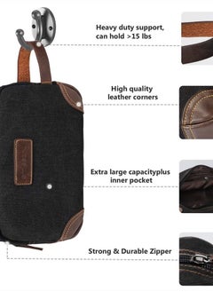 emissary Men's Toiletry Bag, Leather and Canvas Travel Toiletry Bag, Dopp Kit for Men, Travel Bathroom Bag Men's Shaving Kit, Travel Kit Small Bags for Men, Shaving Bag for Travel Accessories (Black)  - Image 2