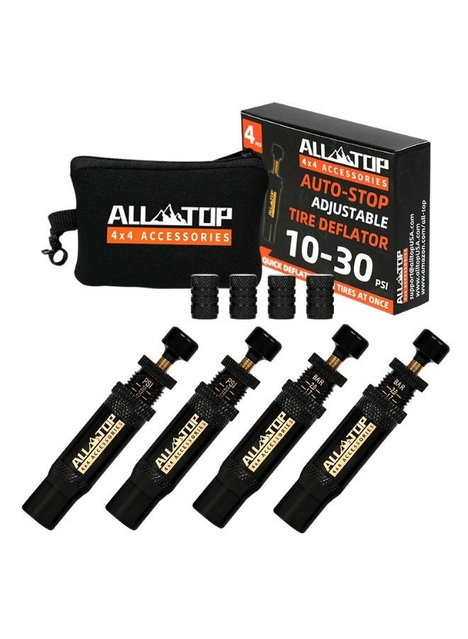 ALL-TOP مجموعة صمام تفريغ الإطارات القابلة للتعديل (10-30 PSI) 4 قطع أداة تفريغ الهواء للإطارات للطرق الوعرة 4x4 (مع 5 أغطية صمامات) - Image 1