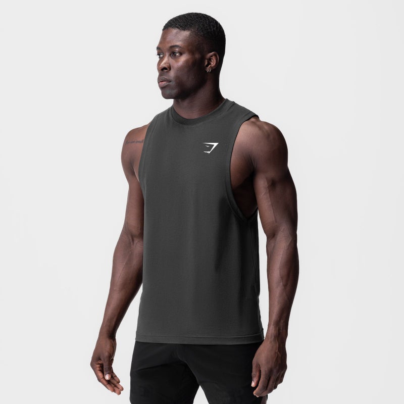 سترة رياضية للرجال من GYM - مقاس عضلي، أكمام واسعة، رقبة مستديرة، بدون أكمام، طباعة عصرية