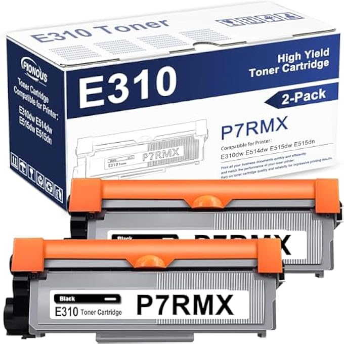 E310 P7RMX TONER CARTRIDGE (2-BLACK) HIGH-YIELD COMPATIBLE P7RMX PVTHG 593-BBKD E310 E514 E515 REPLACEMENT FOR DELL P7RMX TONER CARTRIDGE E310DW E514DW E515DW E515DN PRINTER - Image 1