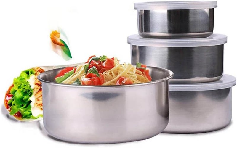 cheekyglo Mixing Bowls with Airtight Lids, 5PCS Stainless Steel Mixing Bowls Set, Deep Nesting Mixing Bowls for Kitchen Storage, Large Mixing Bowl for Cooking Food, Baking, Breading, Salad or Meal Prep (Silver) - Image 1