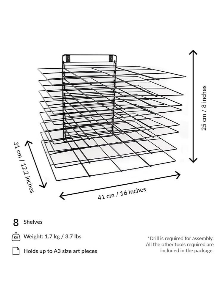 ODOXIA - ODOXIA Art Drying Rack Hanging for Classroom | Small Hangable Paint Drying Rack | 8 Removable Shelves | Canvas Rack Art Storage | Painting Drying Rack with Screws | Stack Rack for Painting, Drawings - Image 1