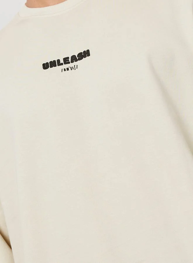 Styli Relaxed Fit Puff Print Fleece Sweatshirt