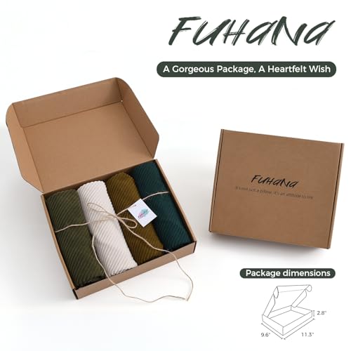 Fuhana Earth Tone Throw Pillow Covers 18x18 Inch Corduroy Set of 4 Decorative Couch Neutral Green Throw Pillow Cases Square Farmhouse Boho Velvet Cushion Covers for Sofa Bed Living Room Home Brown-White - Image 3