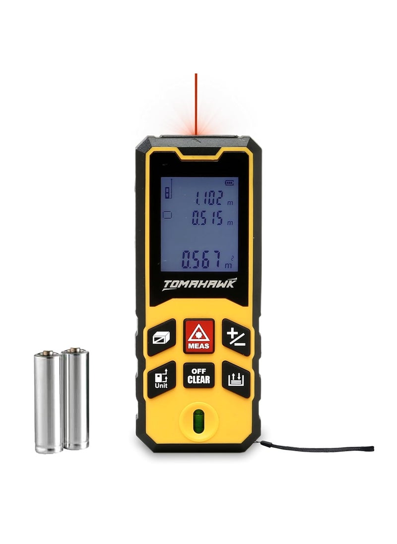 Tomahawk - TOMAHAWK TLMO40 Laser Distance Meter Measurer 131Ft40M with Area Volume and Pythagoras Measurement Water and Dust Resistant Laser Measuring Device with Backlit LCD Battery Included - Image 1