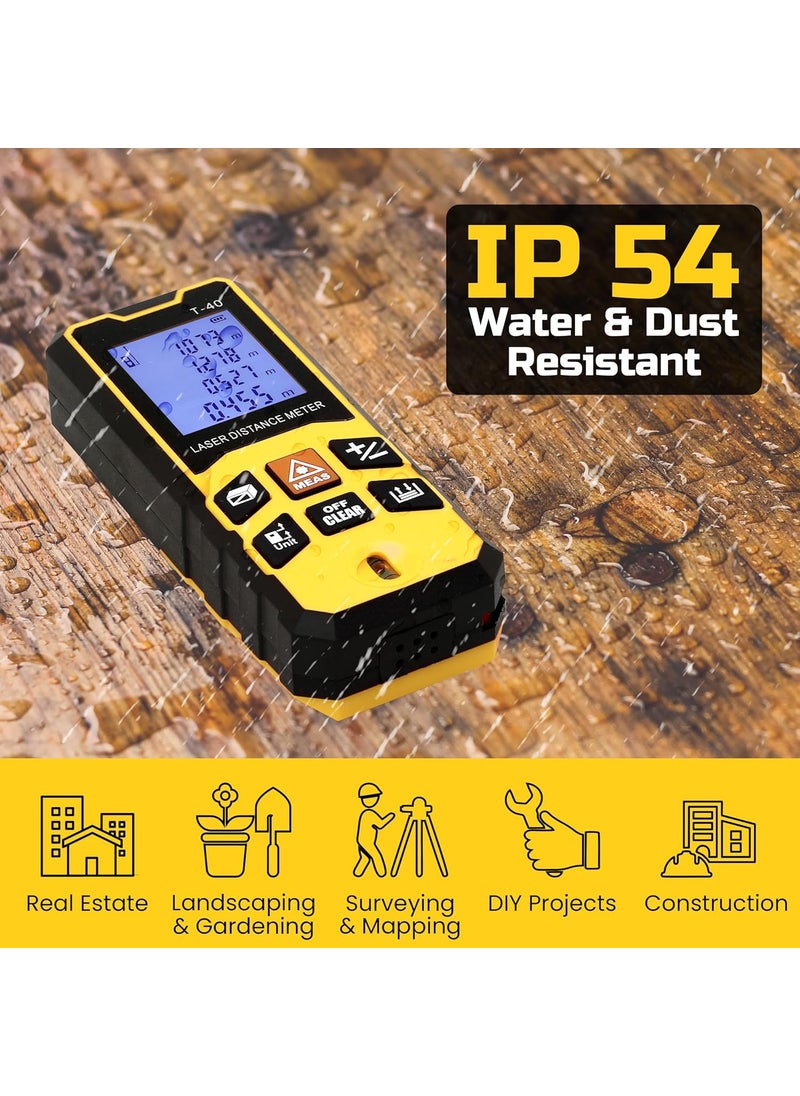 Tomahawk - TOMAHAWK TLMO40 Laser Distance Meter Measurer 131Ft40M with Area Volume and Pythagoras Measurement Water and Dust Resistant Laser Measuring Device with Backlit LCD Battery Included - Image 1