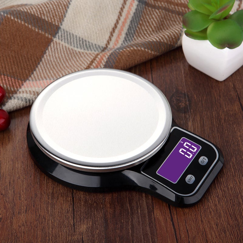 WeiHeng Digital Kitchen Scale: 5kg 1g Brushed Stainless Steel Weighing Pan - Clearly LCD Screen With Purple Backlight, 3 Switchable Weighing Units Anti-slip Bottom Food Scale for Home Kitchen - Image 1
