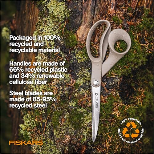 Fiskars 9" Recycled Fabric Scissors - Sustainable and Sharp Craft Scissors for Sewing - Craft and Fabric Cutting - Beige - Image 3