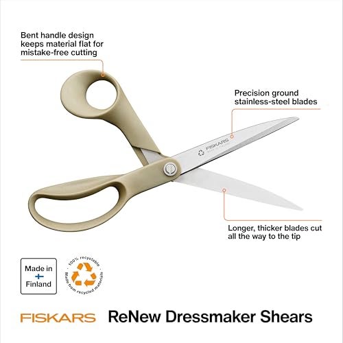 Fiskars 9" Recycled Fabric Scissors - Sustainable and Sharp Craft Scissors for Sewing - Craft and Fabric Cutting - Beige - Image 2
