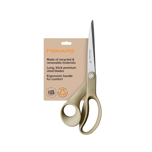 Fiskars 9" Recycled Fabric Scissors - Sustainable and Sharp Craft Scissors for Sewing - Craft and Fabric Cutting - Beige - Image 1