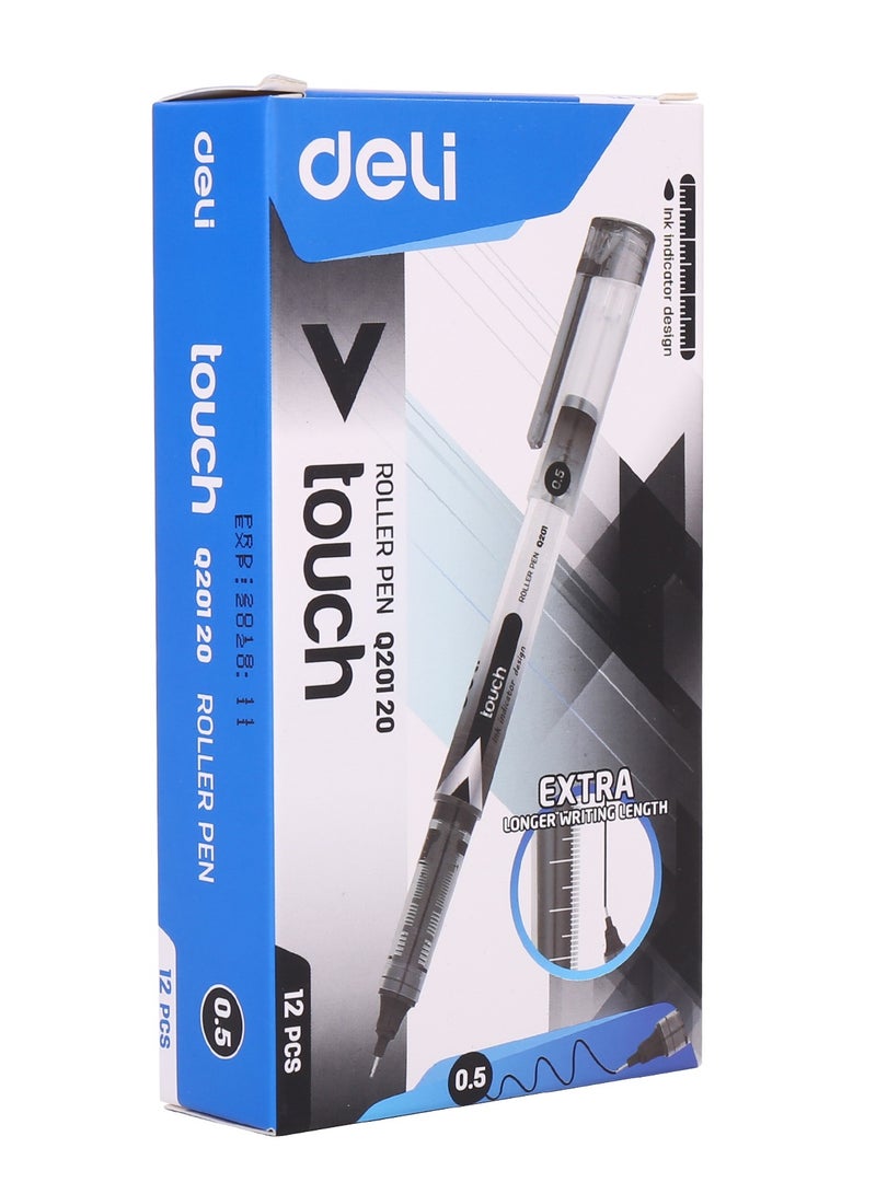 Deli 12-Piece Liquid Ink Rollerball Pen 0.5mm Tip Black Ink - Image 4