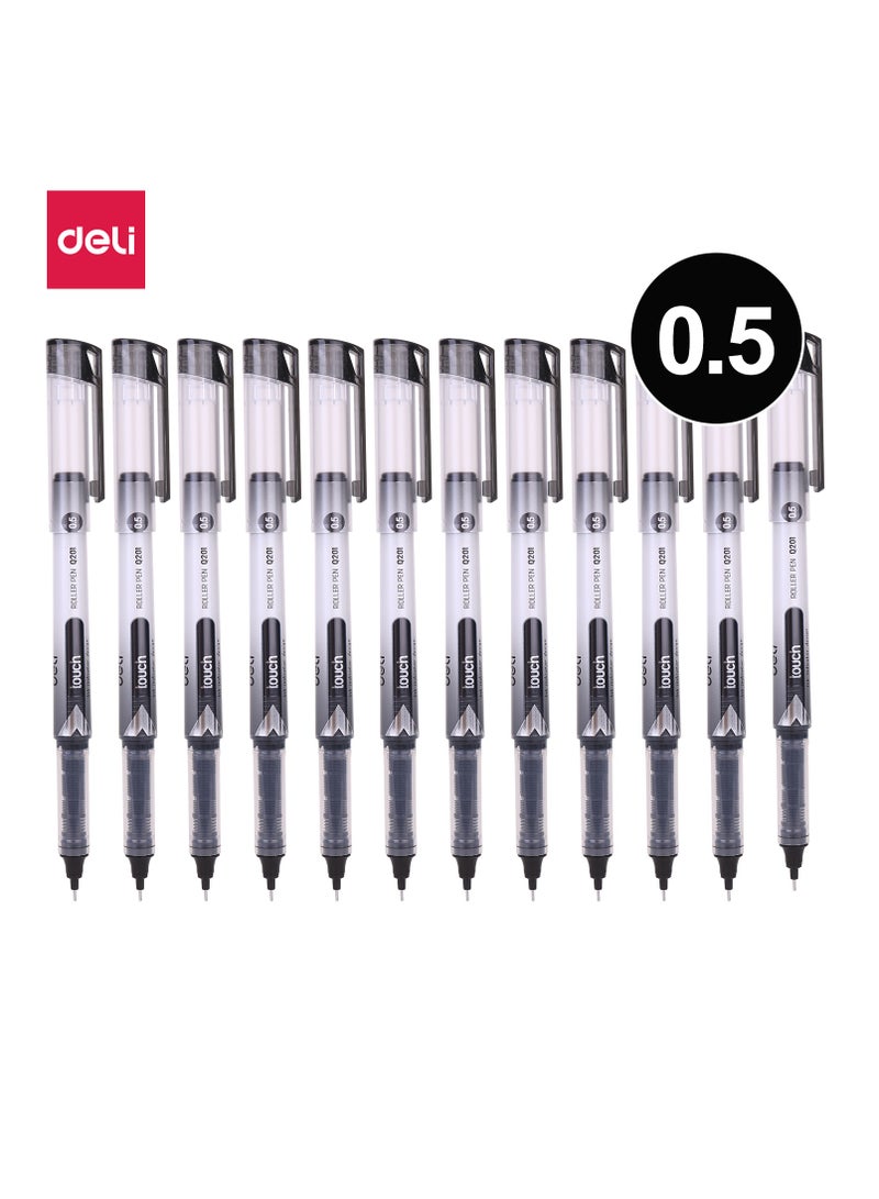 Deli 12-Piece Liquid Ink Rollerball Pen 0.5mm Tip Black Ink - Image 5