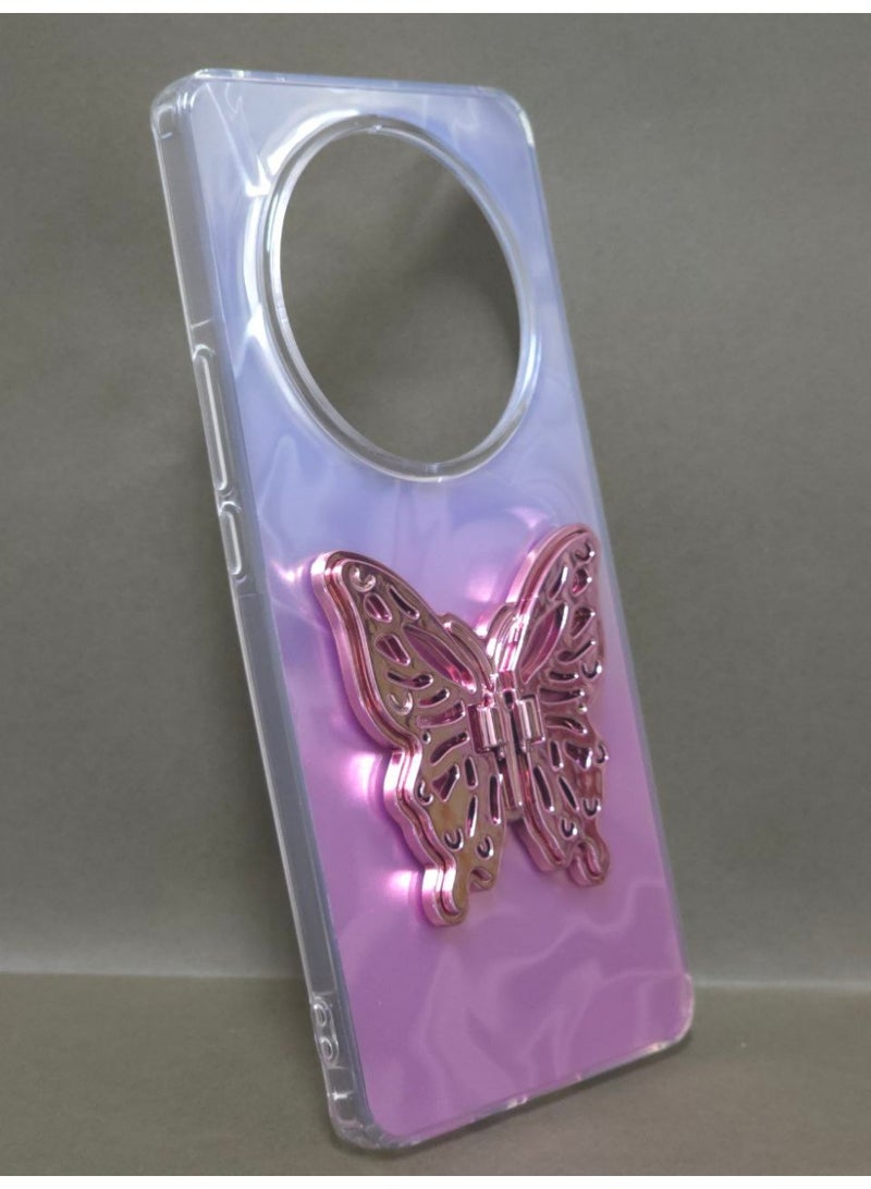 جراب كريستالي شفاف ملون، متوافق مع هاتف شاومي ريدمي 14C، مقاوم للصدمات والخدش، بتصميم فراشة وحامل مدمج. خيار رائع للفتيات والنساء. - Image 3