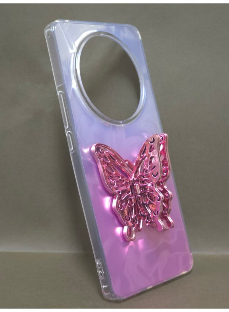 جراب كريستالي شفاف ملون، متوافق مع هاتف شاومي ريدمي 14C، مقاوم للصدمات والخدش، بتصميم فراشة وحامل مدمج. خيار رائع للفتيات والنساء. - Image 1