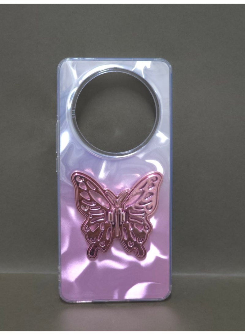 جراب كريستالي شفاف ملون، متوافق مع هاتف شاومي ريدمي 14C، مقاوم للصدمات والخدش، بتصميم فراشة وحامل مدمج. خيار رائع للفتيات والنساء. - Image 4