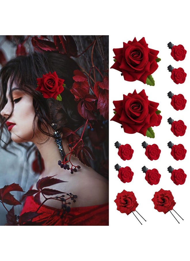 AUOCATTAIL - 14 Pieces Halloween Rose Hair Clip Ushape Hair Flowers Fork Clip Gothic Styling Hair Accessories For Cosplay Ghost Bridal Halloween Costume - Image 1