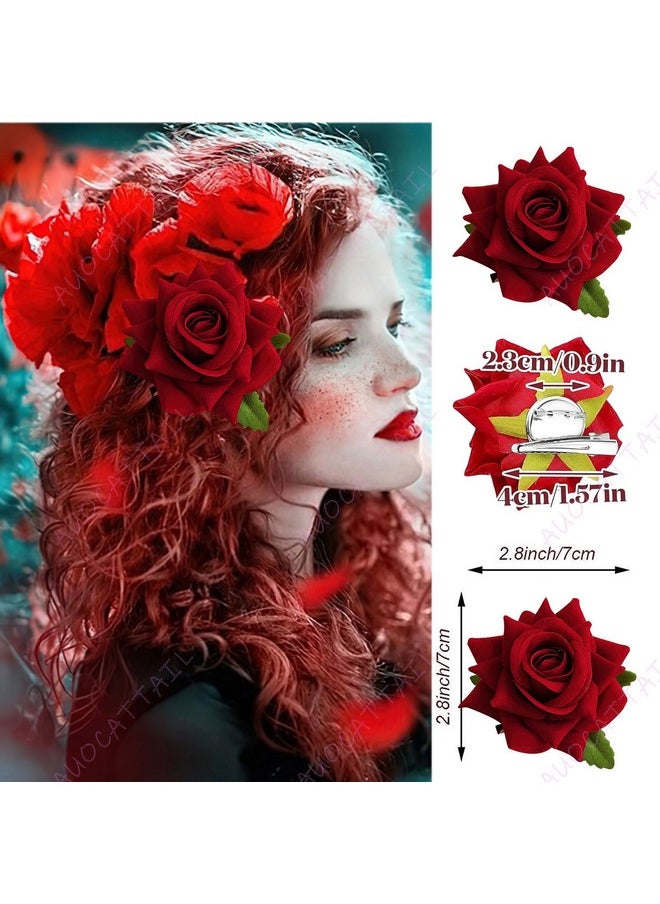 AUOCATTAIL - 14 Pieces Halloween Rose Hair Clip Ushape Hair Flowers Fork Clip Gothic Styling Hair Accessories For Cosplay Ghost Bridal Halloween Costume - Image 1