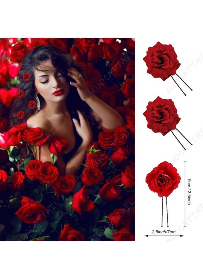 AUOCATTAIL - 14 Pieces Halloween Rose Hair Clip Ushape Hair Flowers Fork Clip Gothic Styling Hair Accessories For Cosplay Ghost Bridal Halloween Costume - Image 1