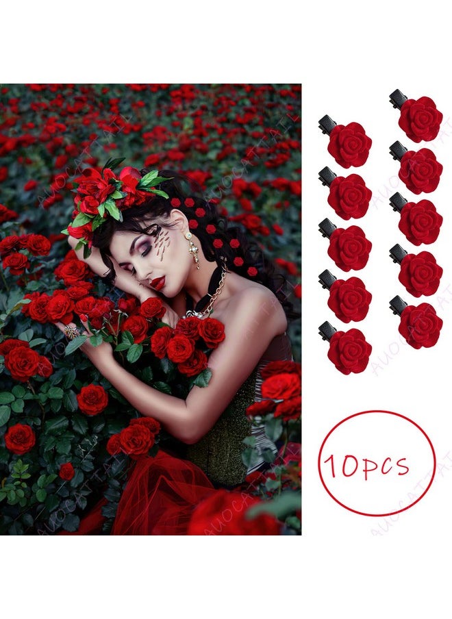 AUOCATTAIL - 14 Pieces Halloween Rose Hair Clip Ushape Hair Flowers Fork Clip Gothic Styling Hair Accessories For Cosplay Ghost Bridal Halloween Costume - Image 1
