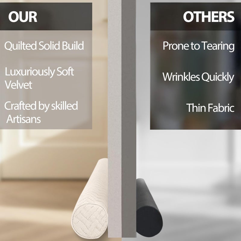 Ciieyuo Velvet Under Door Draft Stopper, Noise Blocker & Soundproof Door Seal, Blocks Cold Air, Light & Smoke, Easy Install Under Door Gap Filler, Door Sweep for Bottom 30"-36" White Beige - Image 5