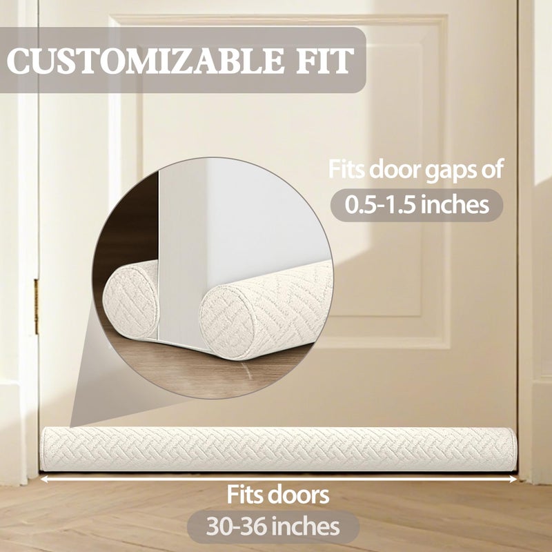Ciieyuo Velvet Under Door Draft Stopper, Noise Blocker & Soundproof Door Seal, Blocks Cold Air, Light & Smoke, Easy Install Under Door Gap Filler, Door Sweep for Bottom 30"-36" White Beige - Image 2