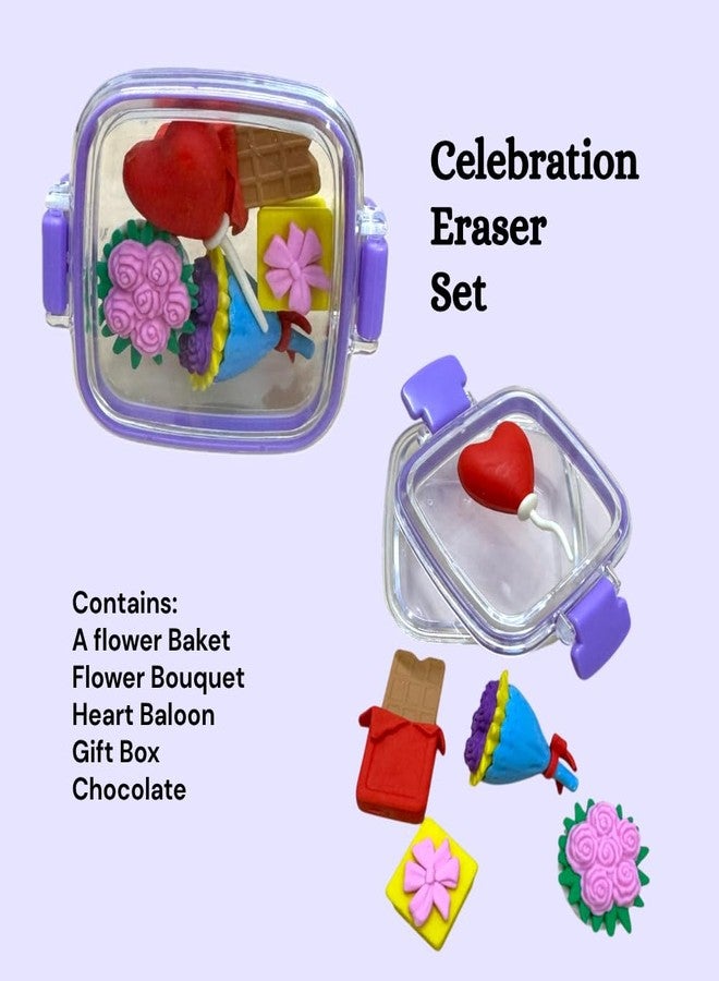 Mega Tree Cute Theme Mini Erasers Set for Kids | Dessert, Food, Fashion, Celebration Makeup Theme | 4-5 Pieces with Storage Box | Fun & Collectible Stationery Gift for Girls & Boys (Makeup) - Image 4