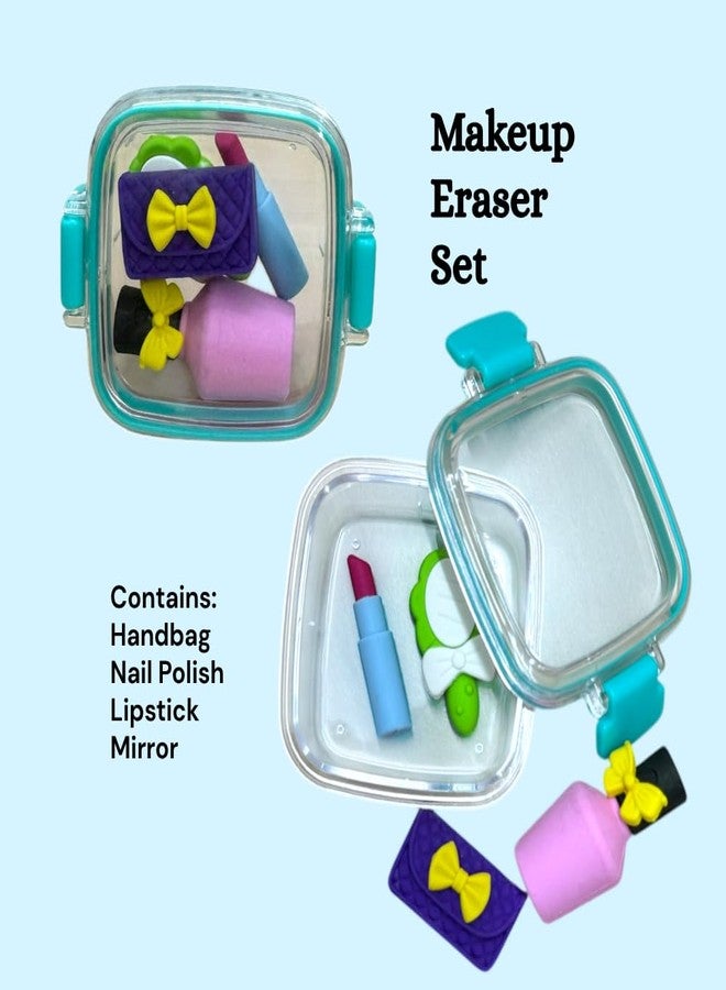 Mega Tree Cute Theme Mini Erasers Set for Kids | Dessert, Food, Fashion, Celebration Makeup Theme | 4-5 Pieces with Storage Box | Fun & Collectible Stationery Gift for Girls & Boys (Makeup) - Image 2