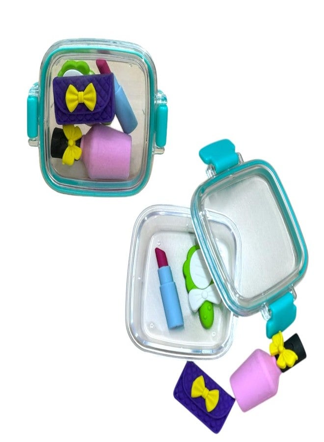 Mega Tree Cute Theme Mini Erasers Set for Kids | Dessert, Food, Fashion, Celebration Makeup Theme | 4-5 Pieces with Storage Box | Fun & Collectible Stationery Gift for Girls & Boys (Makeup) - Image 1