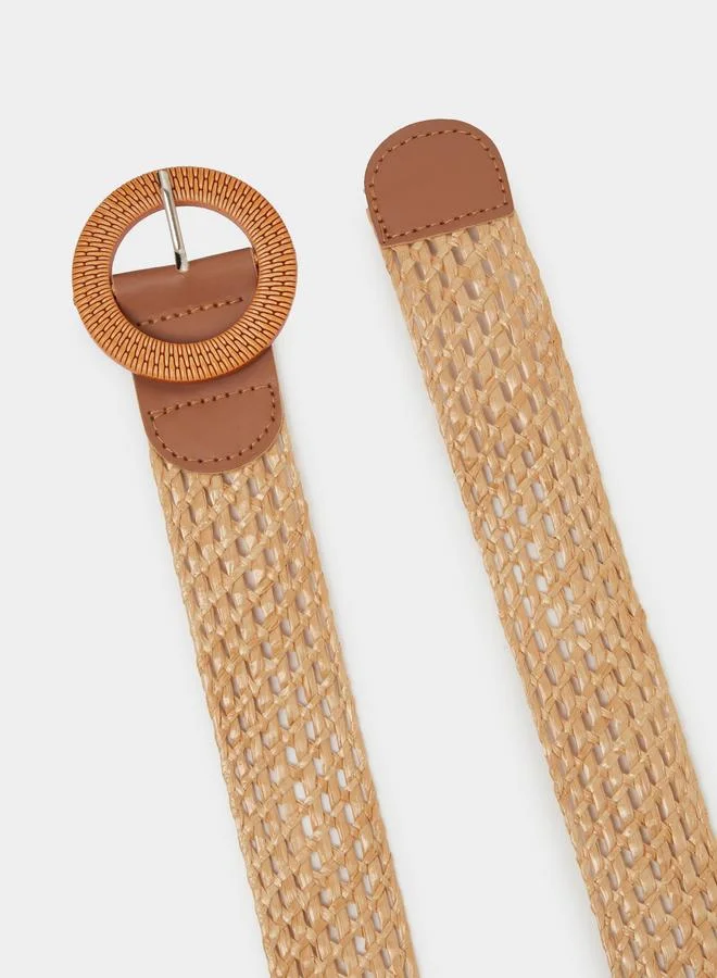 Styli  Khaki Crochet Belt With Round Buckle for Women | Best Price UAE