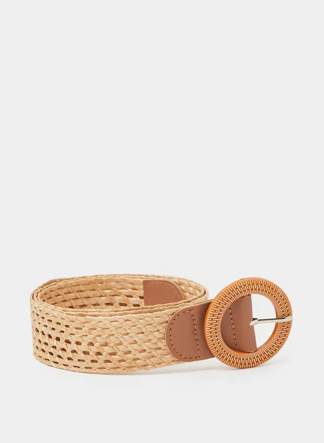 Khaki Crochet Belt With Round Buckle