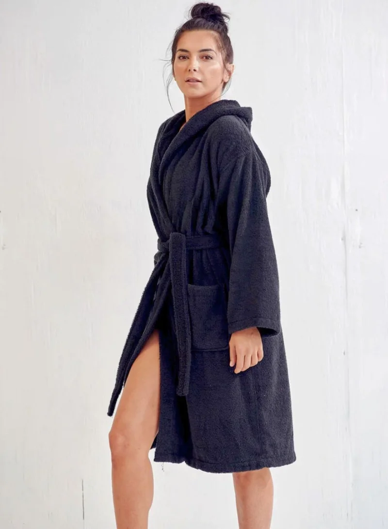 1Chase Unisex Hooded Bathrobe Black (L/XL) – Premium Cotton, Plush, And Absorbent Robe for Adults, Spa, Hotel Style