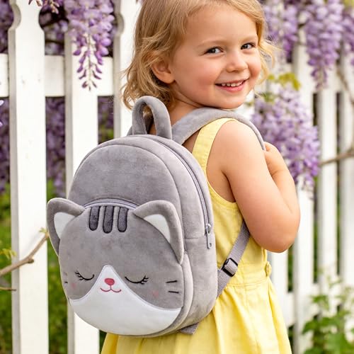 Lazada Cat Toddler Backpack Plush Backpack Toddler Girls Backpack Cat Animal Kids Backpacks for Girls Kitty Plush Backpack for Baby Girls Gray 11inch - Image 5