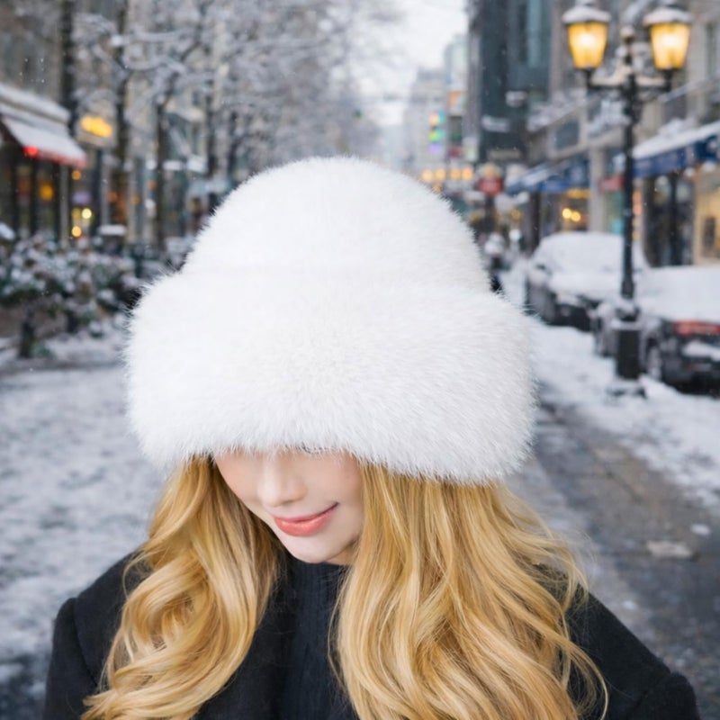 Wheebo 3 Pieces Womenâ€™s Faux Fur Bucket Hat Winter Warm Plush Furry Hat â€“ Soft Fluffy Cold Weather Hat for Outdoor Travel (Multicoloured) - Image 5