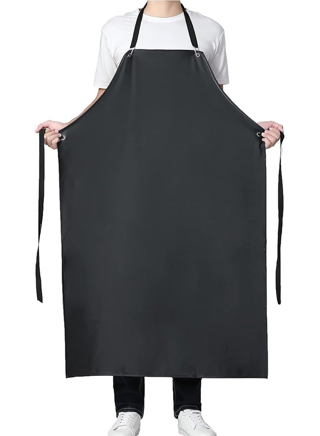 Waterproof Rubber Vinyl Apron, 43'' for Dishwashing/Kitchen Cooking, Chemical Resistant -Blackred - Image 2