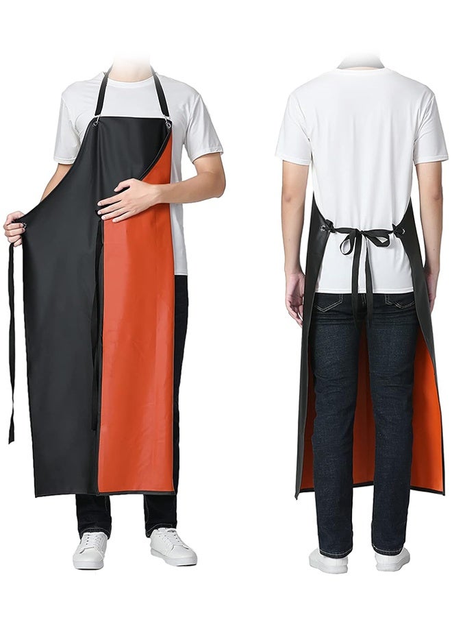 Waterproof Rubber Vinyl Apron, 43'' for Dishwashing/Kitchen Cooking, Chemical Resistant -Blackred - Image 1
