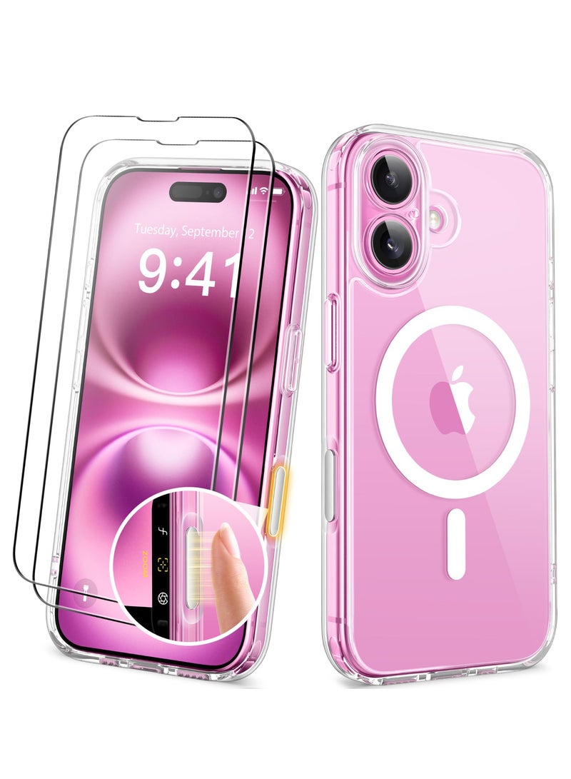 جولبينبوكس جراب مغناطيسي لهاتف iPhone 16 مع زر التقاط للتحكم في الكاميرا، متوافق مع MagSafe، [حماية كاملة للكاميرا] [واقي شاشة 2X] غطاء هاتف مقاوم للصدمات لهاتف iPhone 16 مقاس 6.1 بوصة (شفاف) - Image 1